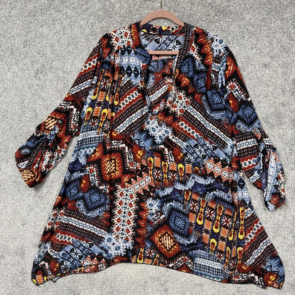 Cha Cha Vente Tunic Top 2X Plus Multicolor Geometric Boho Legenlook Whimsigoth
